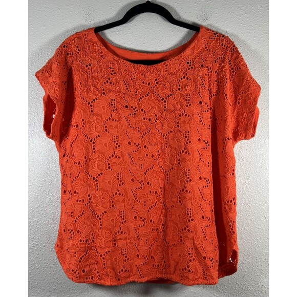 Maeve Anthropologie Karine Orange Floral Embroidered Beaded Lace Top Blouse Sz 4 - Picture 2 of 13